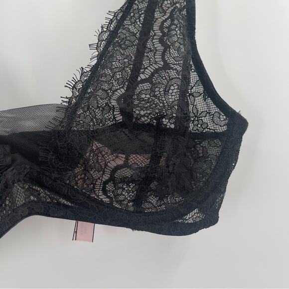 VICTORIA’S SECRET Bra Size 34C Black Lace Dream Angels Plunge Semi Lined Sexy - Picture 5 of 16